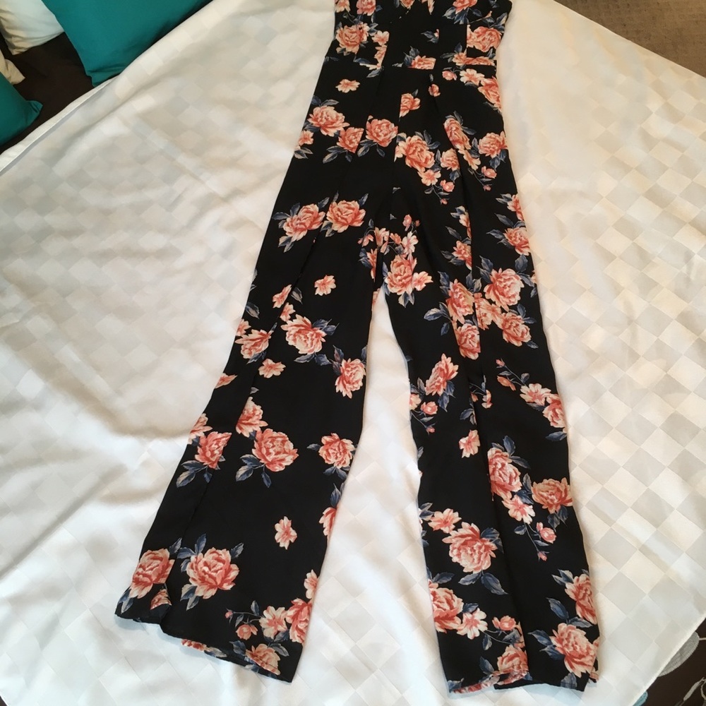 Xhilaration Black Floral Maxi Jumpsuit, Sz XS / S - Picture 7 of 16